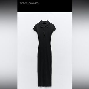 Zara Black Ribbed Polo Midi Dress